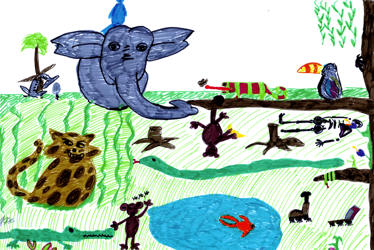 Mit Kindern zeichnen: gemaltes Dschungelbild