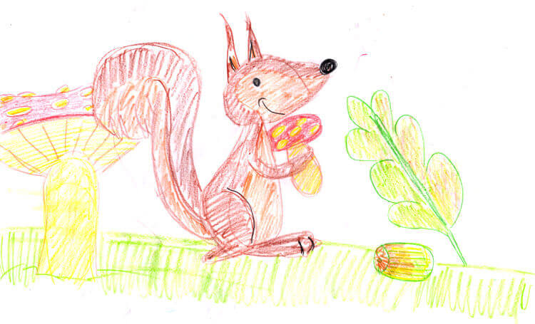Eichhörnchen gemalt mit Stabilo Trio Buntstiften dick