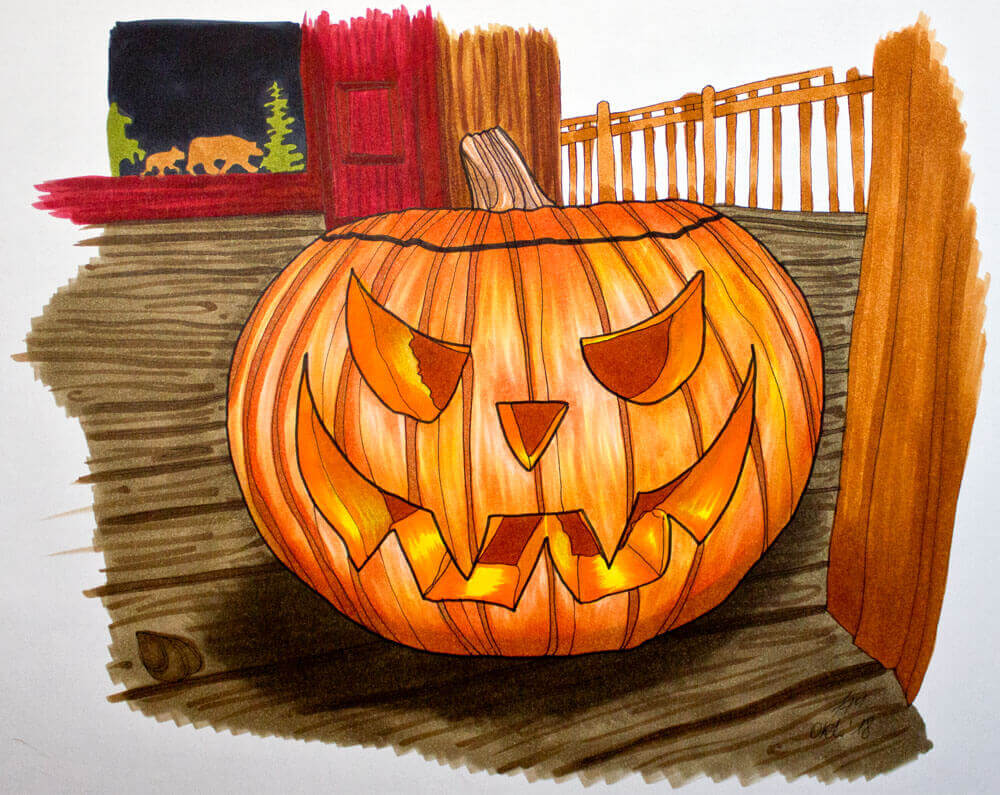 Halloween Kürbis malen mit Markern - Fertiges Kürbisbild