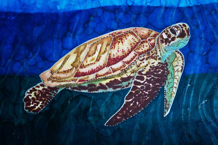Meeresschildkröte malen mit Brushmarker fertig Detailansicht