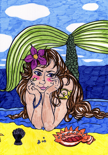 Meerjungfrau mit Tusche gemalt