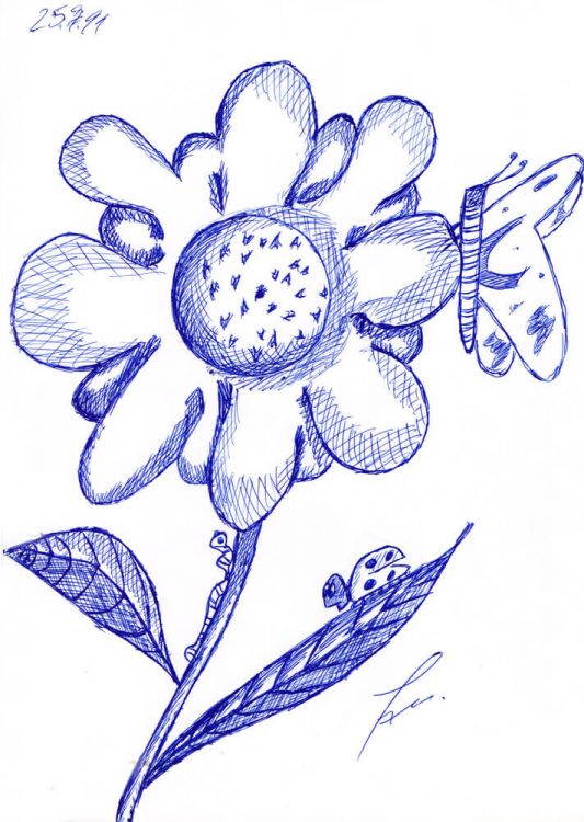 1999 - Blumen mit Kugelschreiber