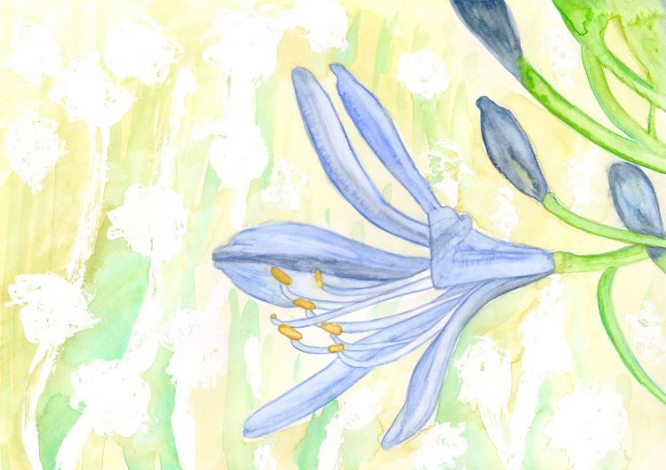 Fertiges Blumenaquarell mit Hintergrund