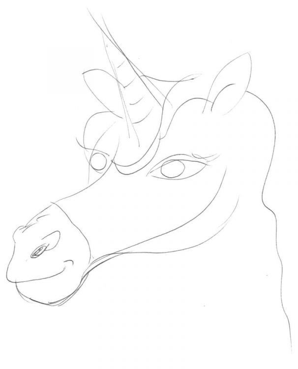 Einhorn zeichnen 5 - Skizze