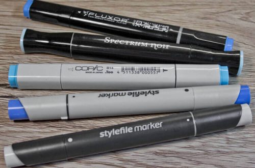 Benutze Layoutmarker auf einen Blick: Copic, Spectrum, Noir, Fluxor und Stylefile sowie Stylefile Brush