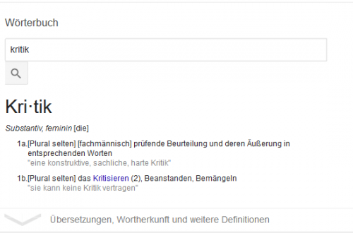 Screenshot der Google Suche nach "Kritik"