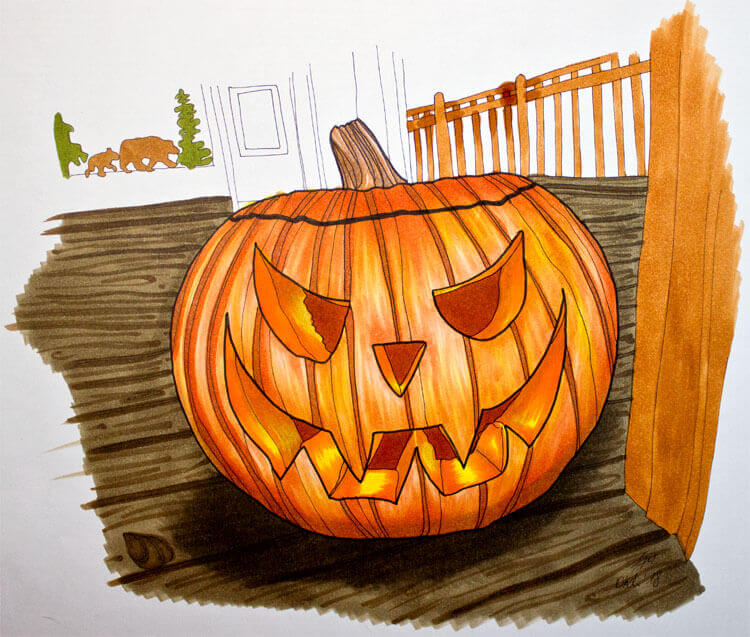 Halloween Kürbis malen mit Markern - Schritt 12
