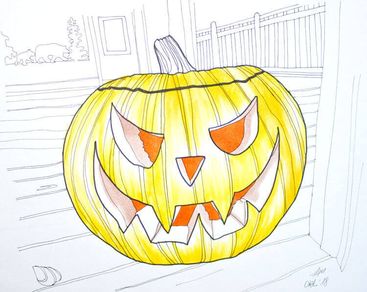 Halloween Kürbis malen mit Markern - Schritt 2