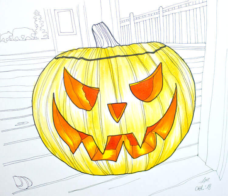 Halloween Kürbis malen mit Markern - Schritt 4