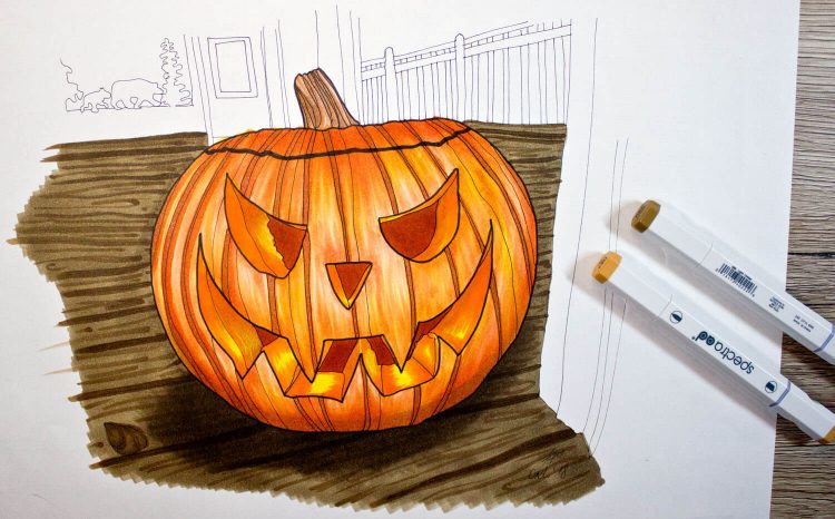 Halloween Kürbis malen mit Markern