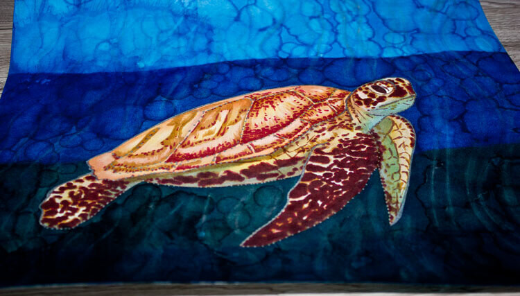 Meeresschildkröte malen mit Brushmarker fertig Schrägansicht