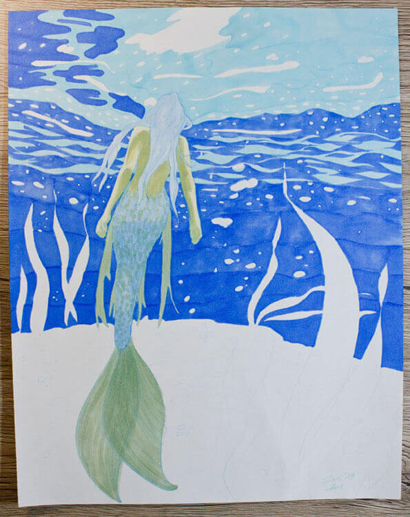 Meerjungfrau Unterwasser Markerkolorierung 10 - Komplettansicht