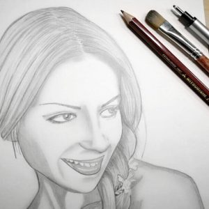 Portrait zeichnen: Bleistiftlinien verblenden mit Pinsel