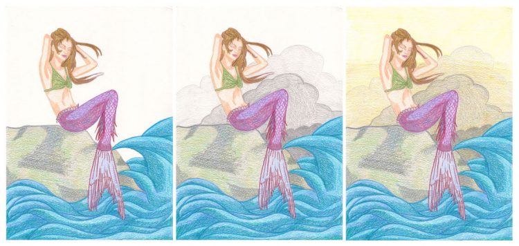 Meerjungfrau mit Aquarellbuntstift kolorieren 4