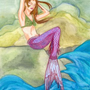 Fertige Meerjungfrau Buntstiftkolorierung mit Wasser vermalt