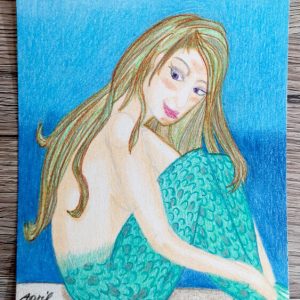 Postkarte: Meerjungfrau Buntstiftkolorierung fertig Foto