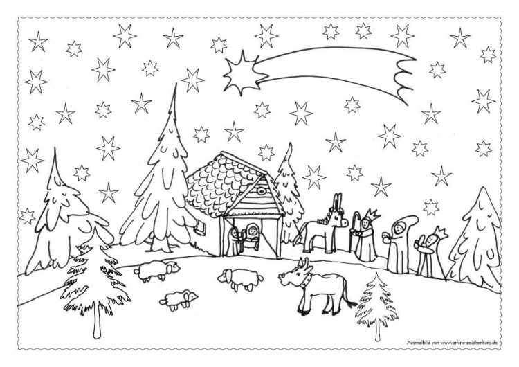 Adventskalender Ausmalbild: Heilige Nacht mit Krippe - Türchen 13