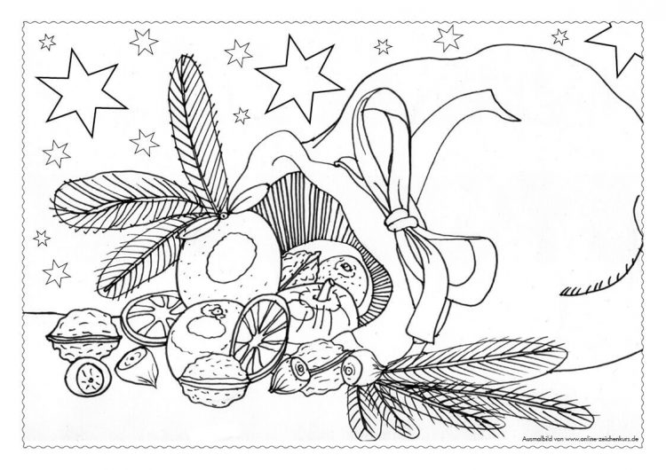 Adventskalender Ausmalbild: Orangen und Nüsse Türchen 7