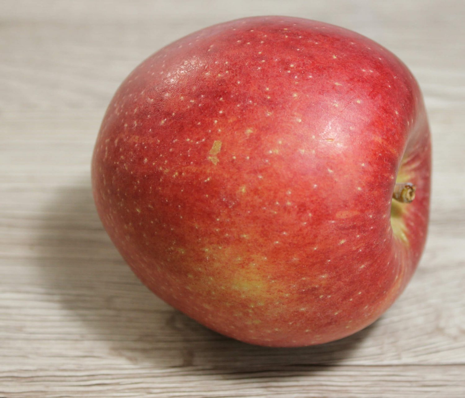 Liegender roter Apfel in Aufsicht seitlich