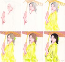 Asiatin mit Schirm zeichnen - Schritte