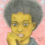 Portrait einer afrikanischen Frau fertige Buntstiftzeichnung