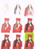 Mädel Portrait zeichnen Buntstiftkolorierung einzelne Schritte