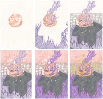 Halloween Gruselgrüße - Buntstiftkolorierung einzelne Schritte