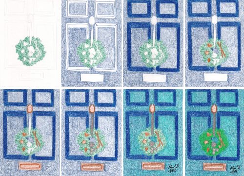 Advent: Kranz an Tür zeichnen und malen mit Buntstift