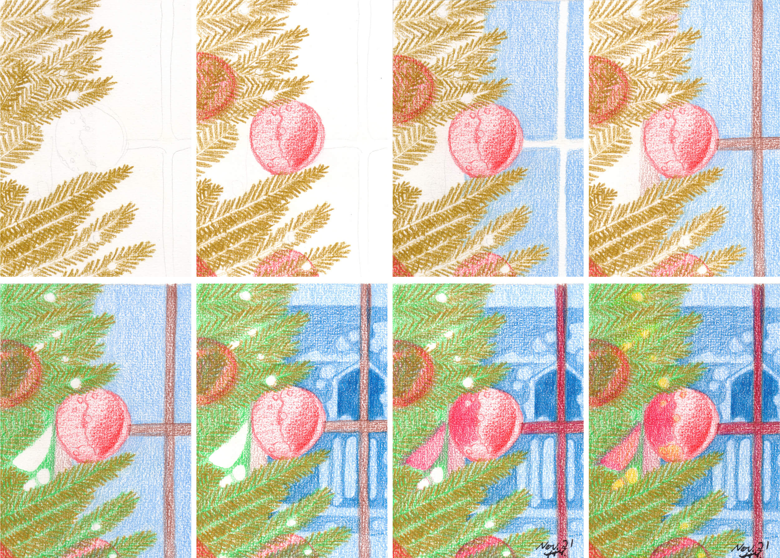 Advent: Weihnachtsbaum am Fenster zeichnen und malen mit Buntstift