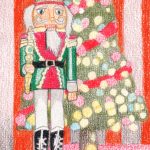 Advent Nussknacker vor Weihnachtsbaum fertige Buntstiftkolorierung