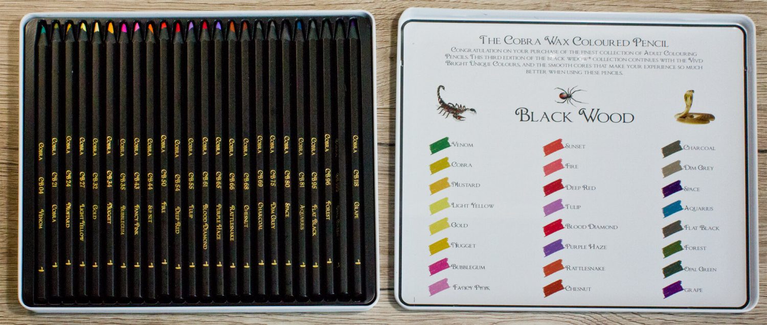Black Widow wax coloured pencils Buntstifte innerhalb der Dose