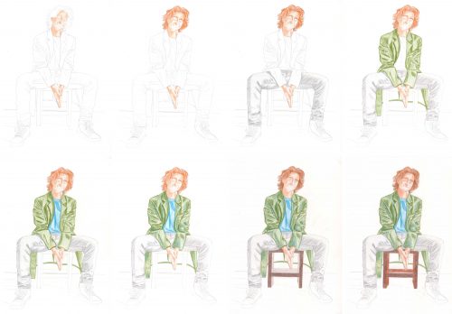 Sitzenden Mann zeichnen mit BIC Intensity Buntstift