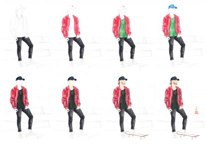 Skateboarder zeichnen Buntstiftkolorierung Schritte 1