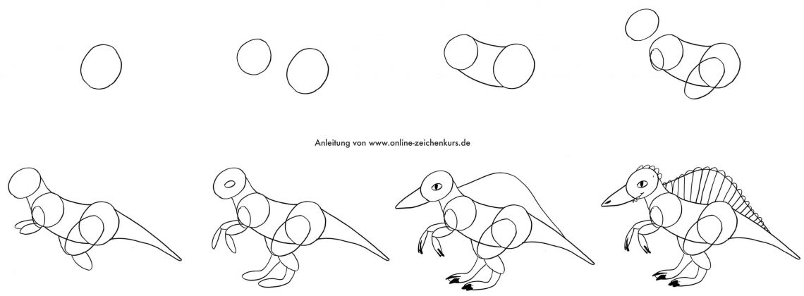  Dinosaurier zeichnen Schritt für Schritt: Baby T-Rex im Ei Motiv 