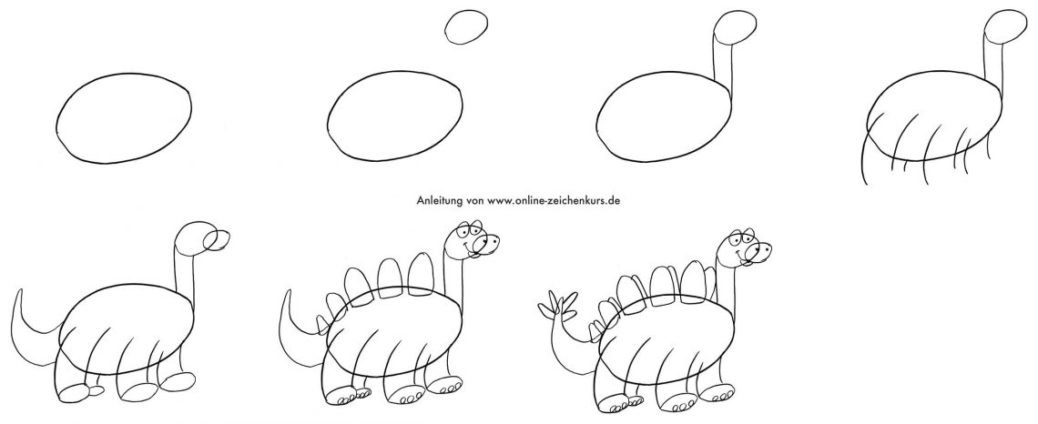 Dinosaurier zeichnen Schritt für Schritt: Stegosaurus