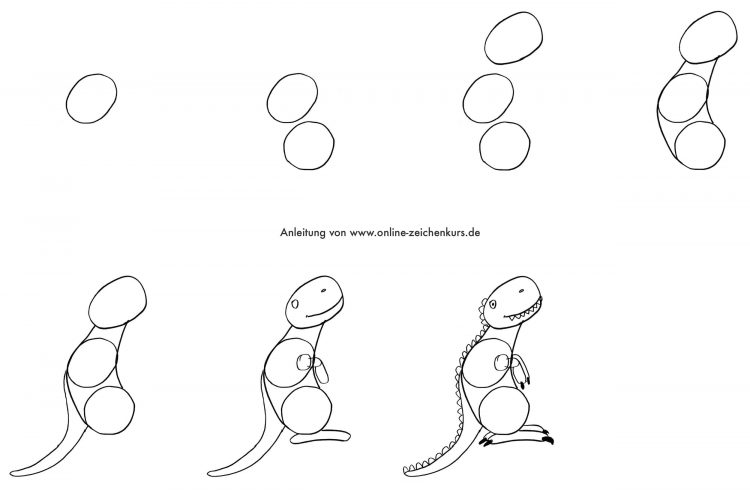 Dinos zeichnen Teil 2 – 4 Schritt für Schritt Anleitungen für Kinder