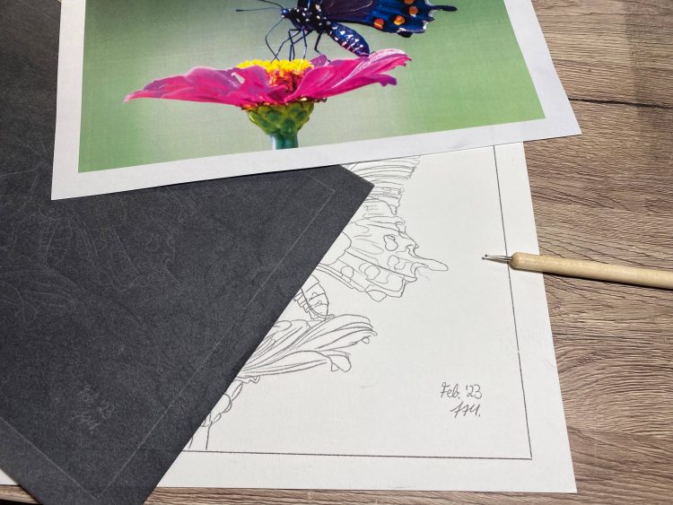 Kohlepapier schwarz mit Prägestift