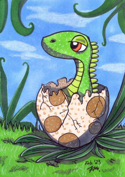 Dinosaurier Baby im Ei malen - Fertige Kolorierung