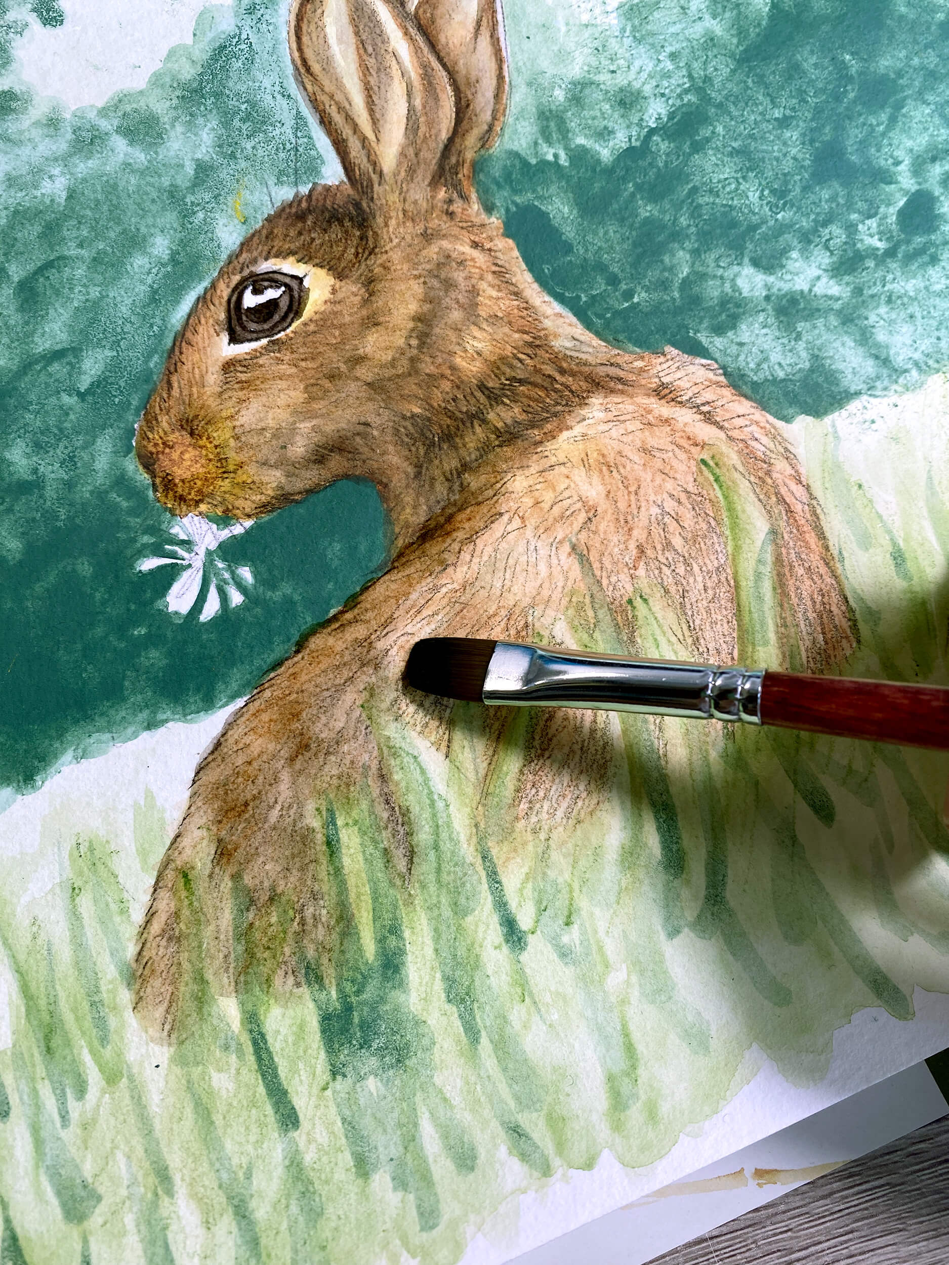 Kaninchen Aquarell malen mit Pinsel