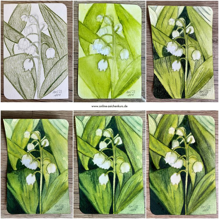 Maiglöckchen zeichnen – Frühlingshafte Postkarte gestalten