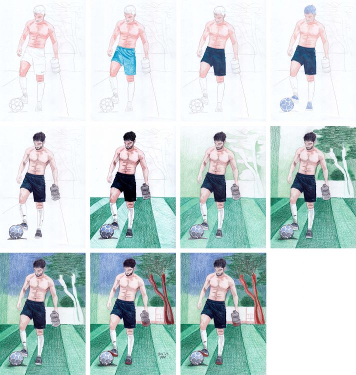 Fußballer zeichnen mit Chromaflow Buntstiften