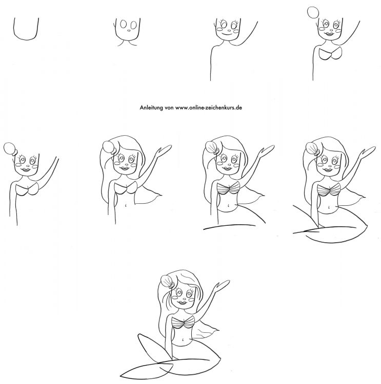 Meerjungfrauen zeichnen – 5 Schritt für Schritt Anleitungen für Kinder
