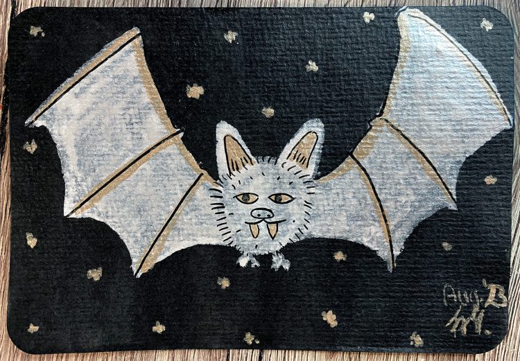 Postkarte: Glitzernde Fledermaus malen