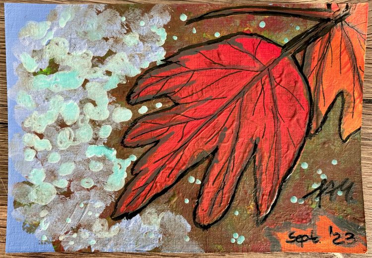 Postkarte: Herbstlaub mit Acryl malen