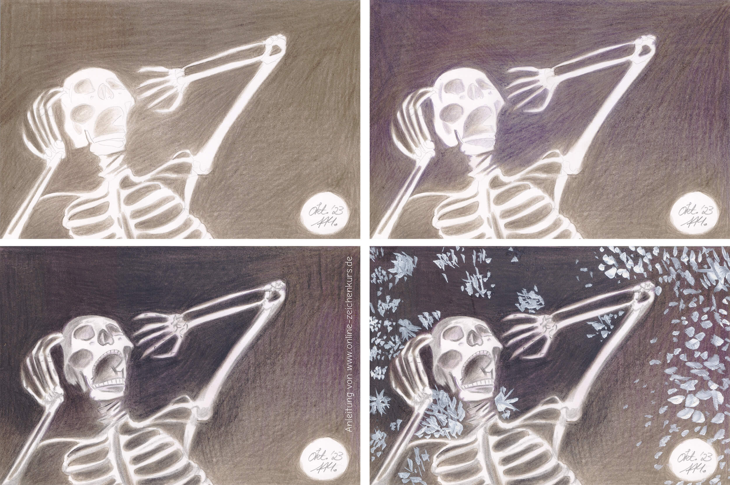 Gruselgrüße: Skelett zeichnen - Schritt für Schritt Entstehung