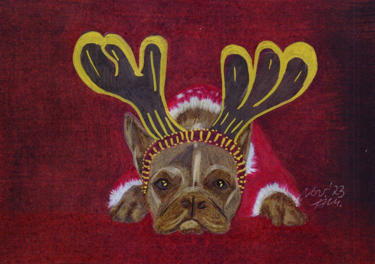 Weihnachtshund auf Schwarz zeichnen mit Coloursoft Buntstiften