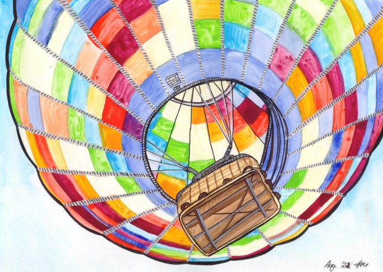 Bunter Heißluftballon Aquarellmalerei (Kalenderbild)