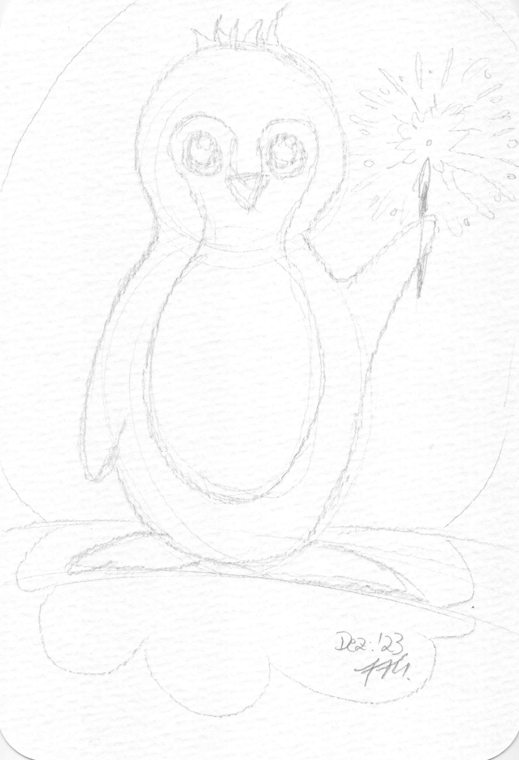 Pinguin zeichnen Silvester - Bleistiftskizze
