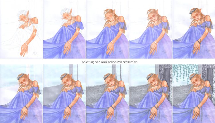 Sitzende Elfe zeichnen – Markerkolorierung