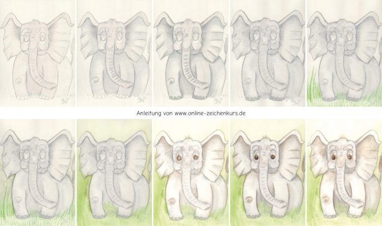 Comic Elefant mit W&N Studio Aquarellbuntstiften